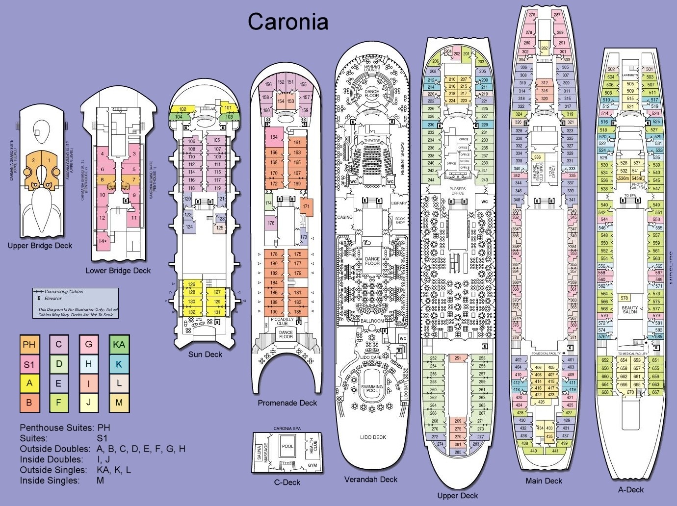 Cunard Cruise Line, Cunard Caronia Deck Plans